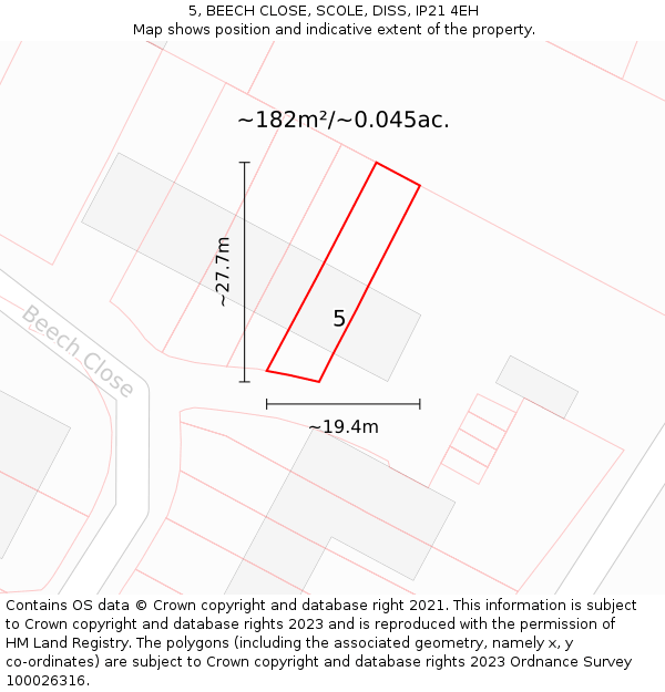 5, BEECH CLOSE, SCOLE, DISS, IP21 4EH: Plot and title map