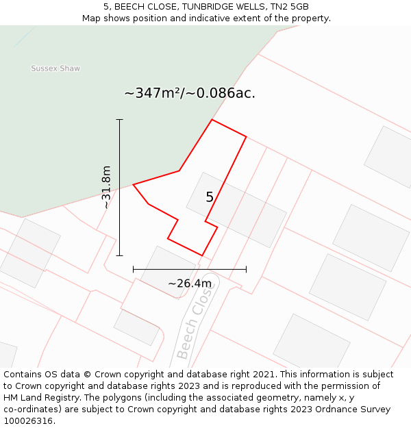 5, BEECH CLOSE, TUNBRIDGE WELLS, TN2 5GB: Plot and title map
