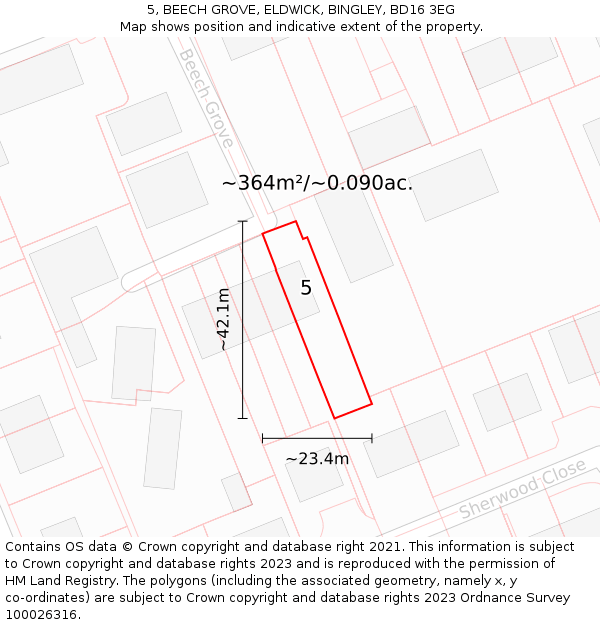 5, BEECH GROVE, ELDWICK, BINGLEY, BD16 3EG: Plot and title map