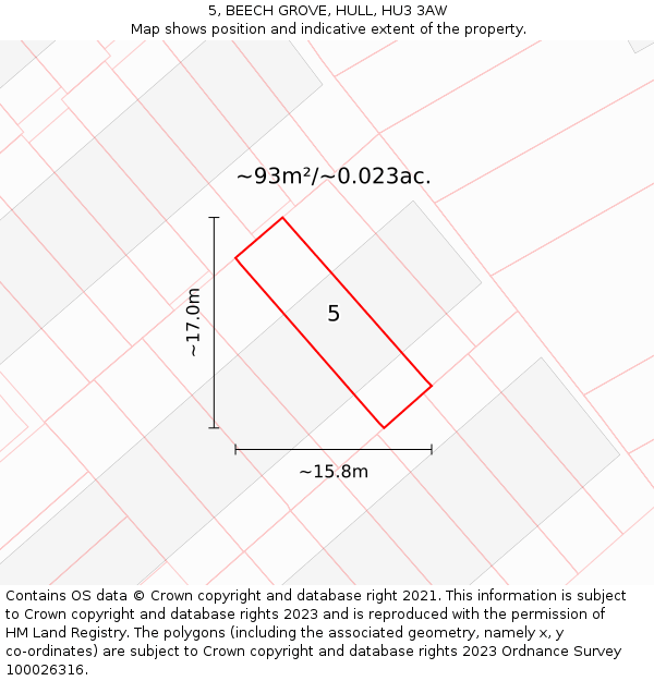 5, BEECH GROVE, HULL, HU3 3AW: Plot and title map