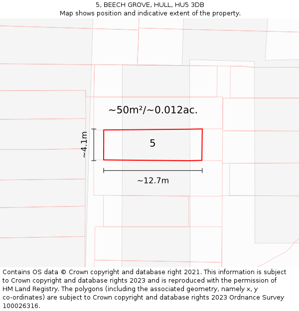 5, BEECH GROVE, HULL, HU5 3DB: Plot and title map