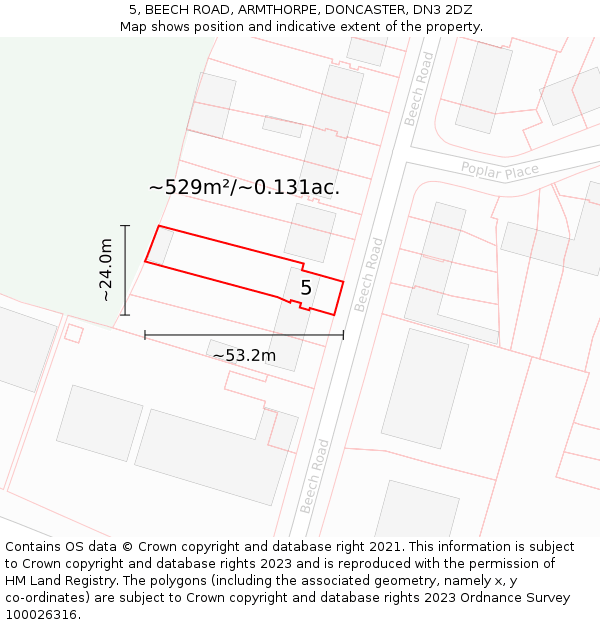 5, BEECH ROAD, ARMTHORPE, DONCASTER, DN3 2DZ: Plot and title map