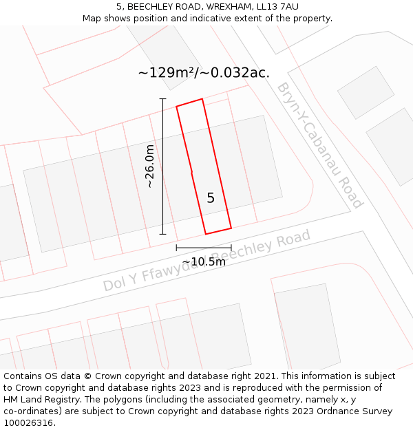 5, BEECHLEY ROAD, WREXHAM, LL13 7AU: Plot and title map