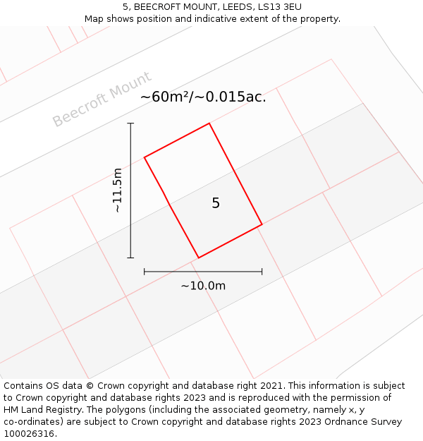 5, BEECROFT MOUNT, LEEDS, LS13 3EU: Plot and title map