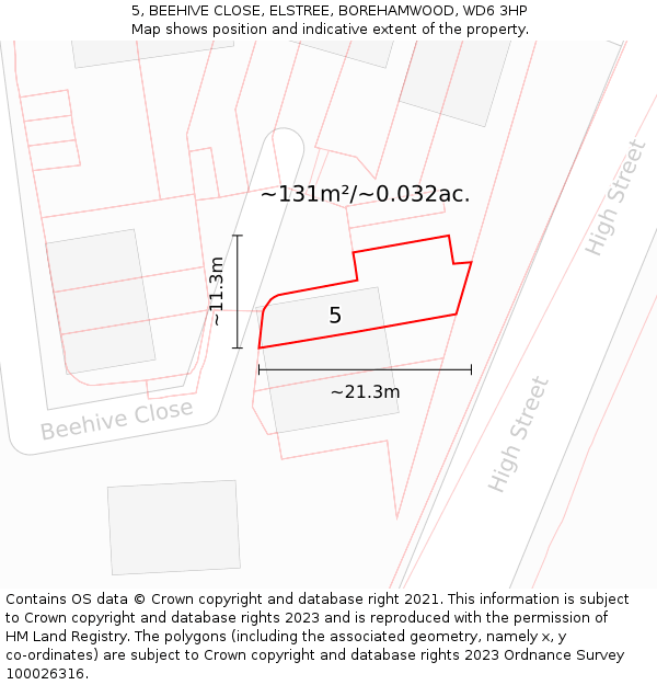 5, BEEHIVE CLOSE, ELSTREE, BOREHAMWOOD, WD6 3HP: Plot and title map