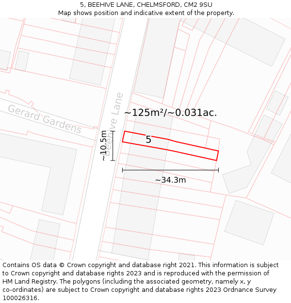 5, BEEHIVE LANE, CHELMSFORD, CM2 9SU: Plot and title map