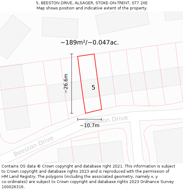 5, BEESTON DRIVE, ALSAGER, STOKE-ON-TRENT, ST7 2XE: Plot and title map