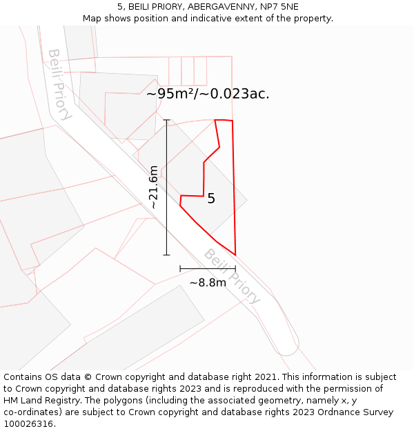 5, BEILI PRIORY, ABERGAVENNY, NP7 5NE: Plot and title map