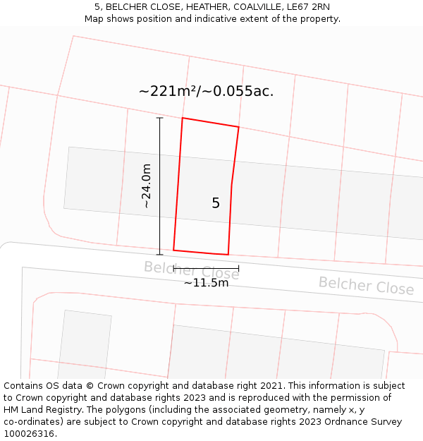 5, BELCHER CLOSE, HEATHER, COALVILLE, LE67 2RN: Plot and title map