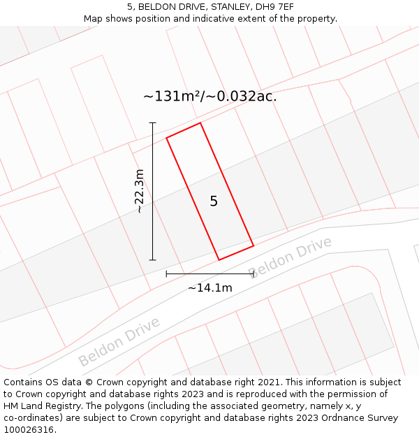5, BELDON DRIVE, STANLEY, DH9 7EF: Plot and title map