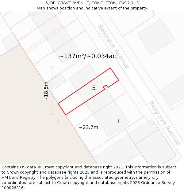 5, BELGRAVE AVENUE, CONGLETON, CW12 1HS: Plot and title map