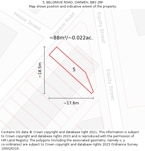 5, BELGRAVE ROAD, DARWEN, BB3 2RP: Plot and title map