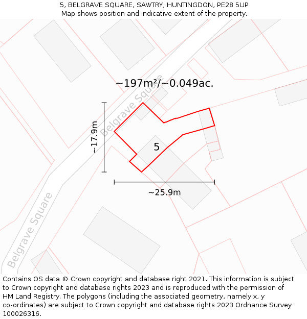 5, BELGRAVE SQUARE, SAWTRY, HUNTINGDON, PE28 5UP: Plot and title map