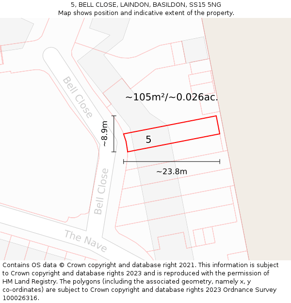 5, BELL CLOSE, LAINDON, BASILDON, SS15 5NG: Plot and title map