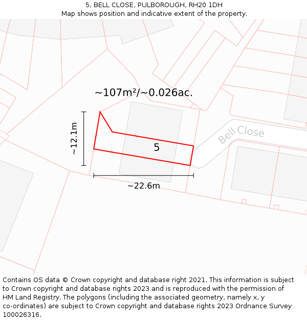 5, BELL CLOSE, PULBOROUGH, RH20 1DH: Plot and title map