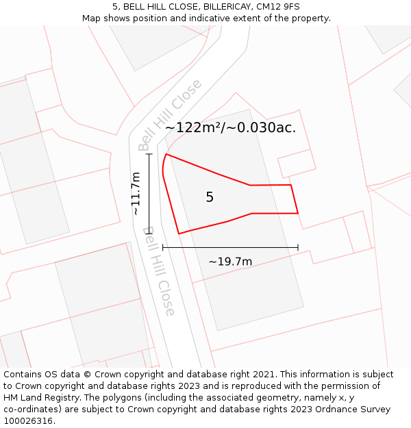 5, BELL HILL CLOSE, BILLERICAY, CM12 9FS: Plot and title map