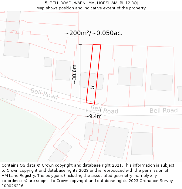 5, BELL ROAD, WARNHAM, HORSHAM, RH12 3QJ: Plot and title map