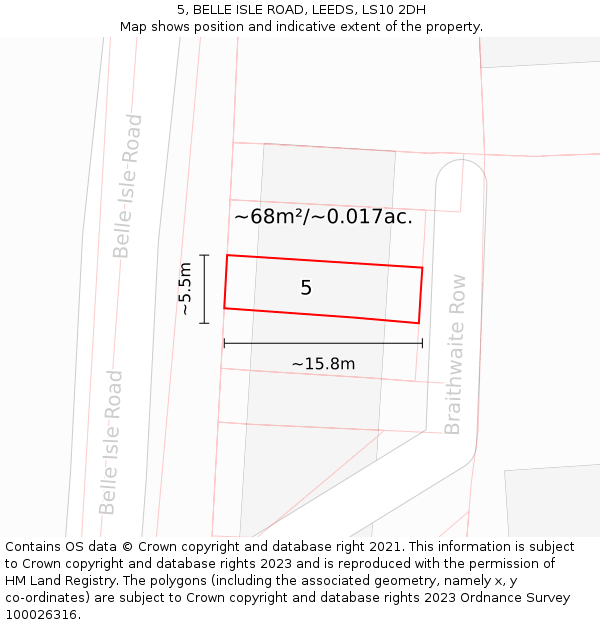 5, BELLE ISLE ROAD, LEEDS, LS10 2DH: Plot and title map