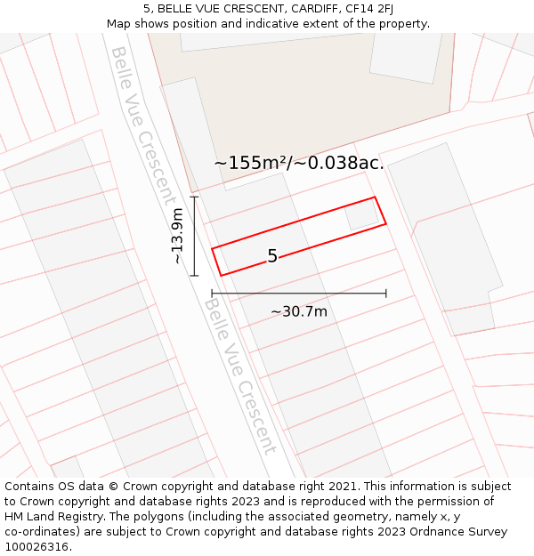 5, BELLE VUE CRESCENT, CARDIFF, CF14 2FJ: Plot and title map
