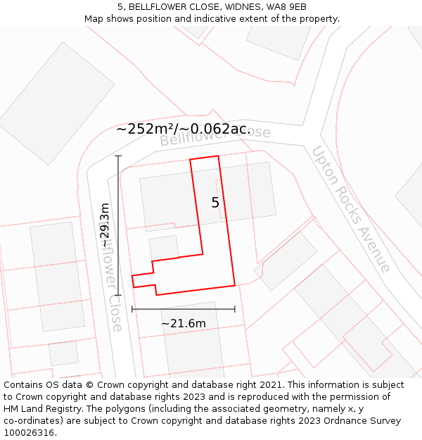 5, BELLFLOWER CLOSE, WIDNES, WA8 9EB: Plot and title map