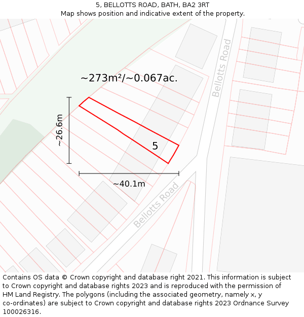 5, BELLOTTS ROAD, BATH, BA2 3RT: Plot and title map