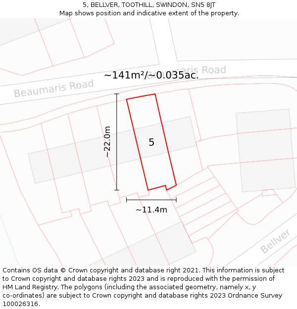 5, BELLVER, TOOTHILL, SWINDON, SN5 8JT: Plot and title map