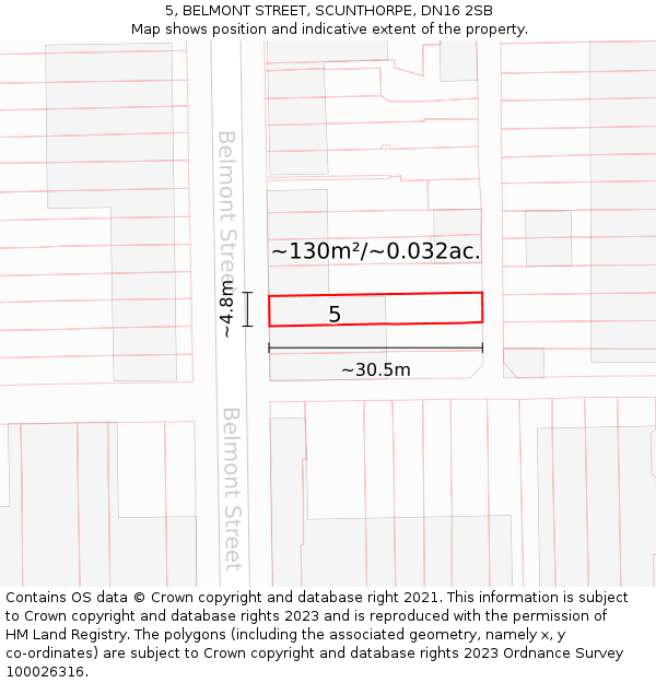 5, BELMONT STREET, SCUNTHORPE, DN16 2SB: Plot and title map
