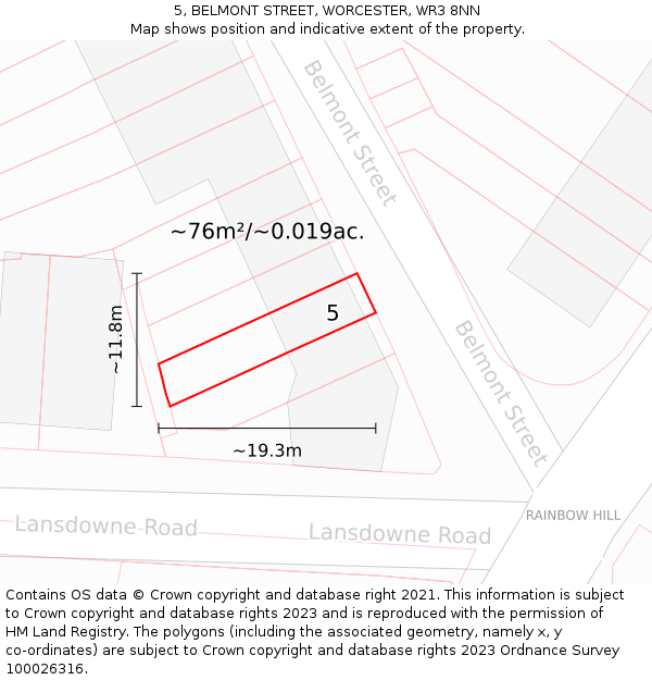 5, BELMONT STREET, WORCESTER, WR3 8NN: Plot and title map
