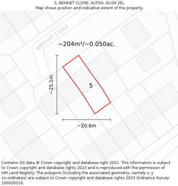 5, BENNET CLOSE, ALTON, GU34 2EL: Plot and title map