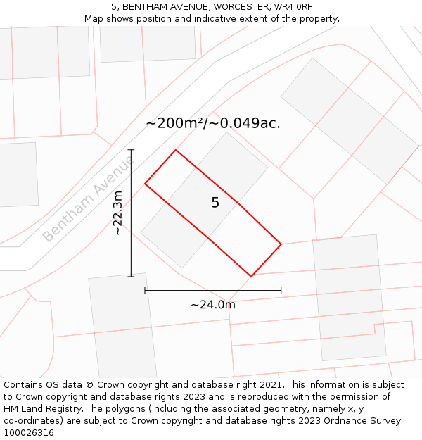 5, BENTHAM AVENUE, WORCESTER, WR4 0RF: Plot and title map