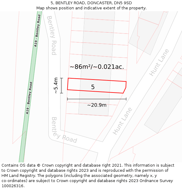 5, BENTLEY ROAD, DONCASTER, DN5 9SD: Plot and title map