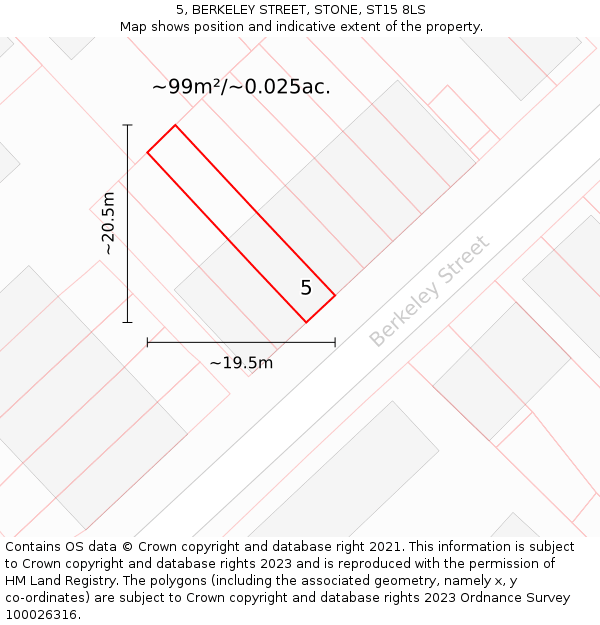 5, BERKELEY STREET, STONE, ST15 8LS: Plot and title map
