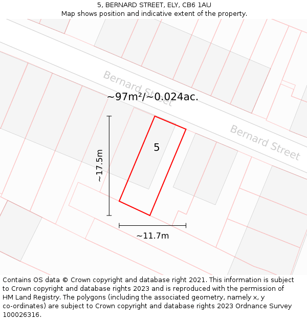 5, BERNARD STREET, ELY, CB6 1AU: Plot and title map