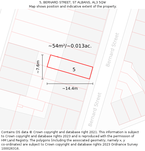 5, BERNARD STREET, ST ALBANS, AL3 5QW: Plot and title map