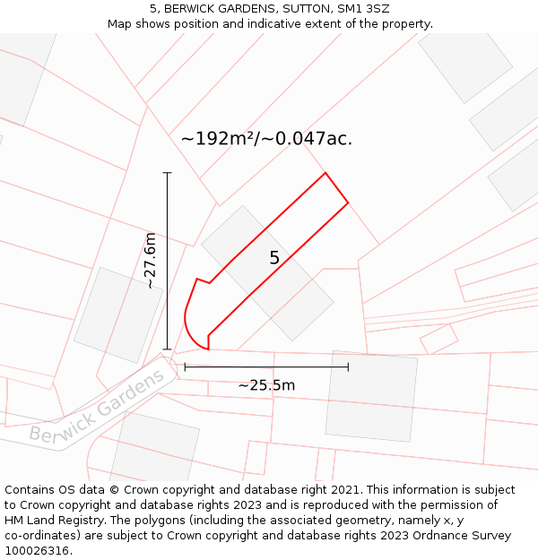 5, BERWICK GARDENS, SUTTON, SM1 3SZ: Plot and title map