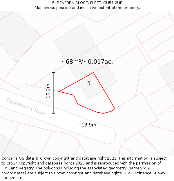 5, BEVEREN CLOSE, FLEET, GU51 2UB: Plot and title map