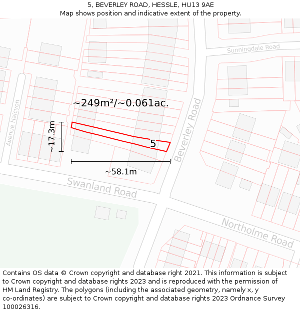 5, BEVERLEY ROAD, HESSLE, HU13 9AE: Plot and title map