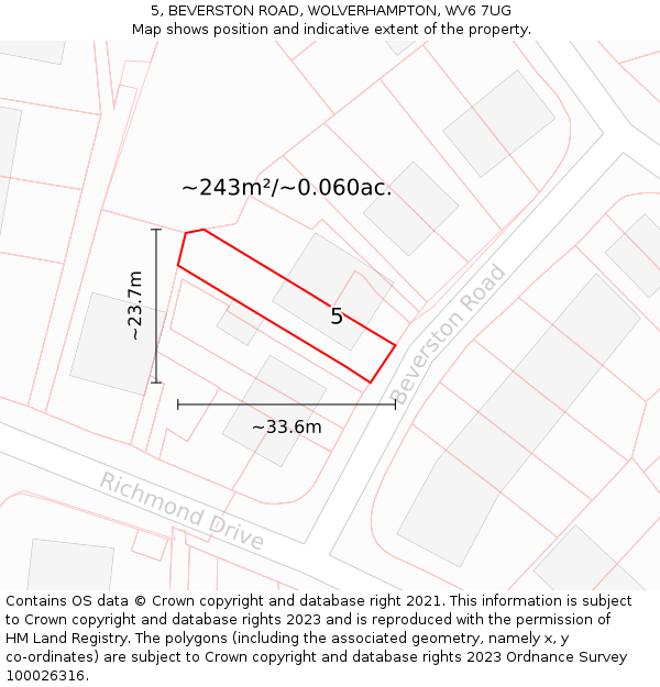 5, BEVERSTON ROAD, WOLVERHAMPTON, WV6 7UG: Plot and title map