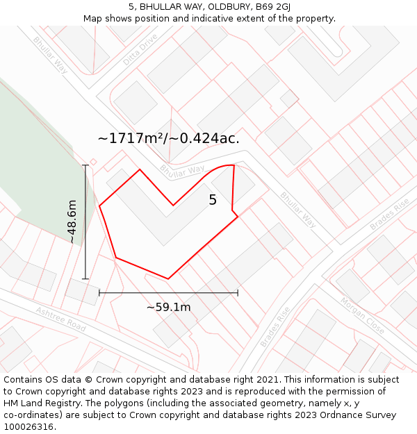 5, BHULLAR WAY, OLDBURY, B69 2GJ: Plot and title map