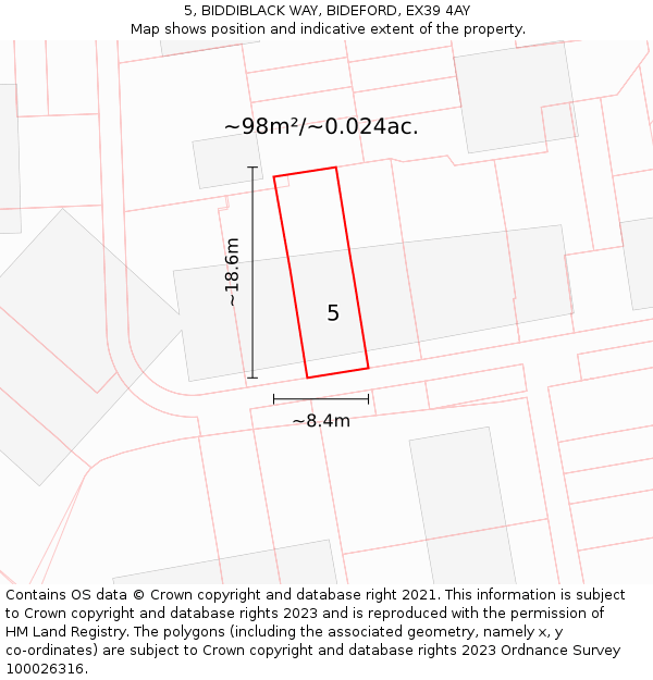 5, BIDDIBLACK WAY, BIDEFORD, EX39 4AY: Plot and title map