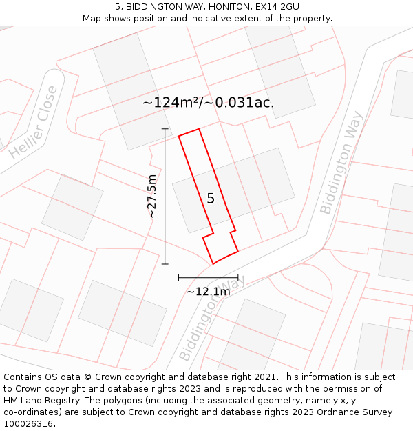 5, BIDDINGTON WAY, HONITON, EX14 2GU: Plot and title map
