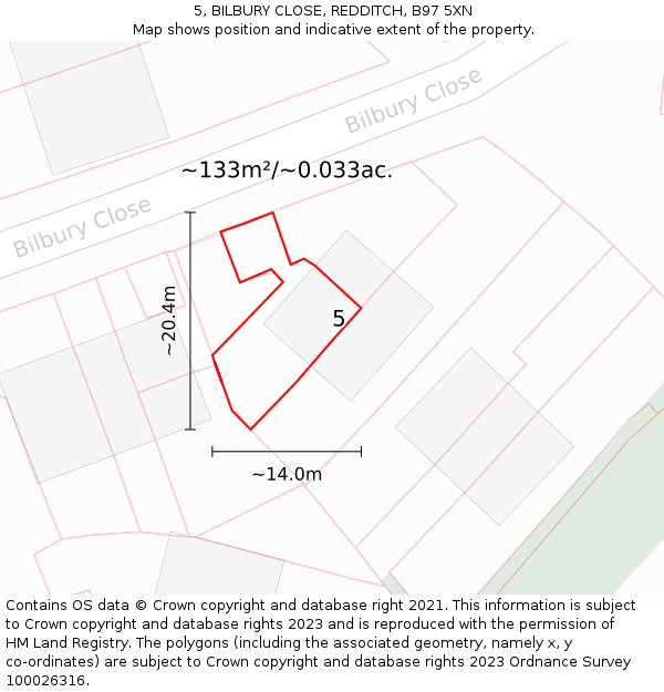 5, BILBURY CLOSE, REDDITCH, B97 5XN: Plot and title map