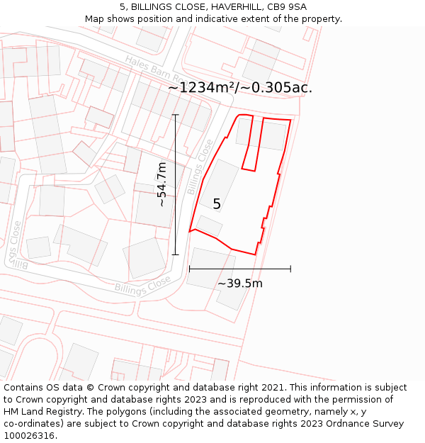 5, BILLINGS CLOSE, HAVERHILL, CB9 9SA: Plot and title map