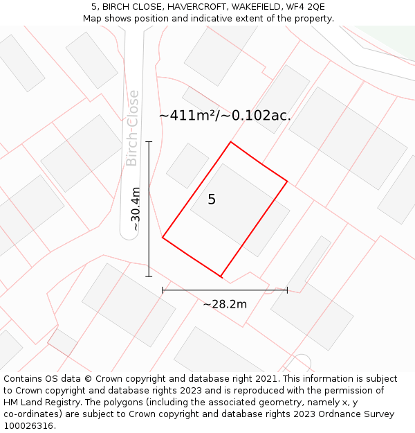 5, BIRCH CLOSE, HAVERCROFT, WAKEFIELD, WF4 2QE: Plot and title map