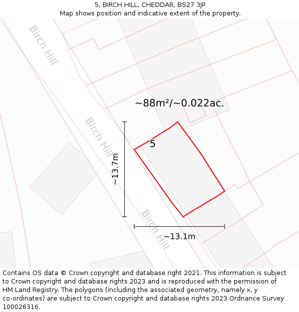 5, BIRCH HILL, CHEDDAR, BS27 3JP: Plot and title map