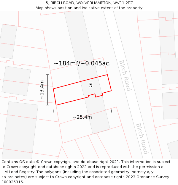 5, BIRCH ROAD, WOLVERHAMPTON, WV11 2EZ: Plot and title map