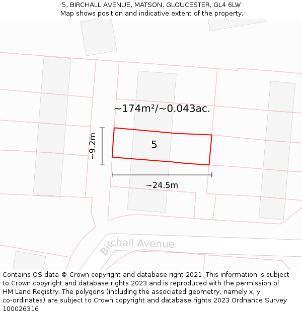 5, BIRCHALL AVENUE, MATSON, GLOUCESTER, GL4 6LW: Plot and title map