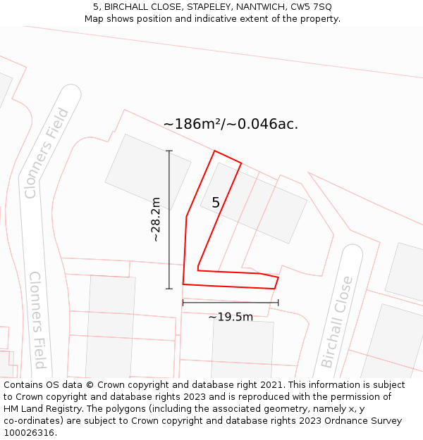 5, BIRCHALL CLOSE, STAPELEY, NANTWICH, CW5 7SQ: Plot and title map