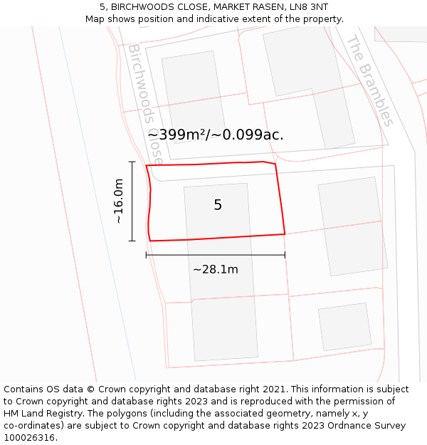 5, BIRCHWOODS CLOSE, MARKET RASEN, LN8 3NT: Plot and title map