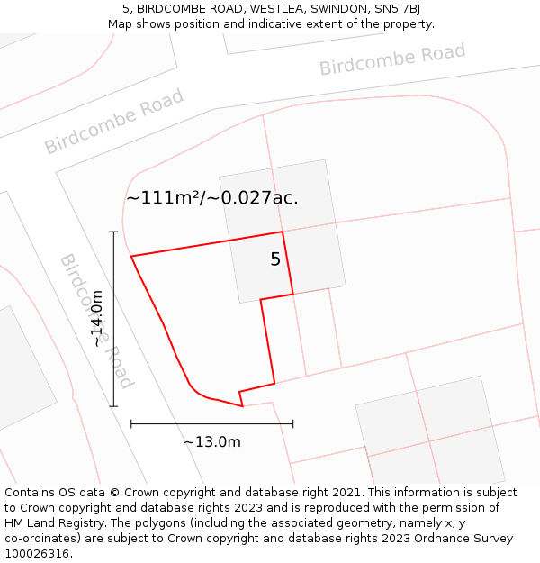 5, BIRDCOMBE ROAD, WESTLEA, SWINDON, SN5 7BJ: Plot and title map